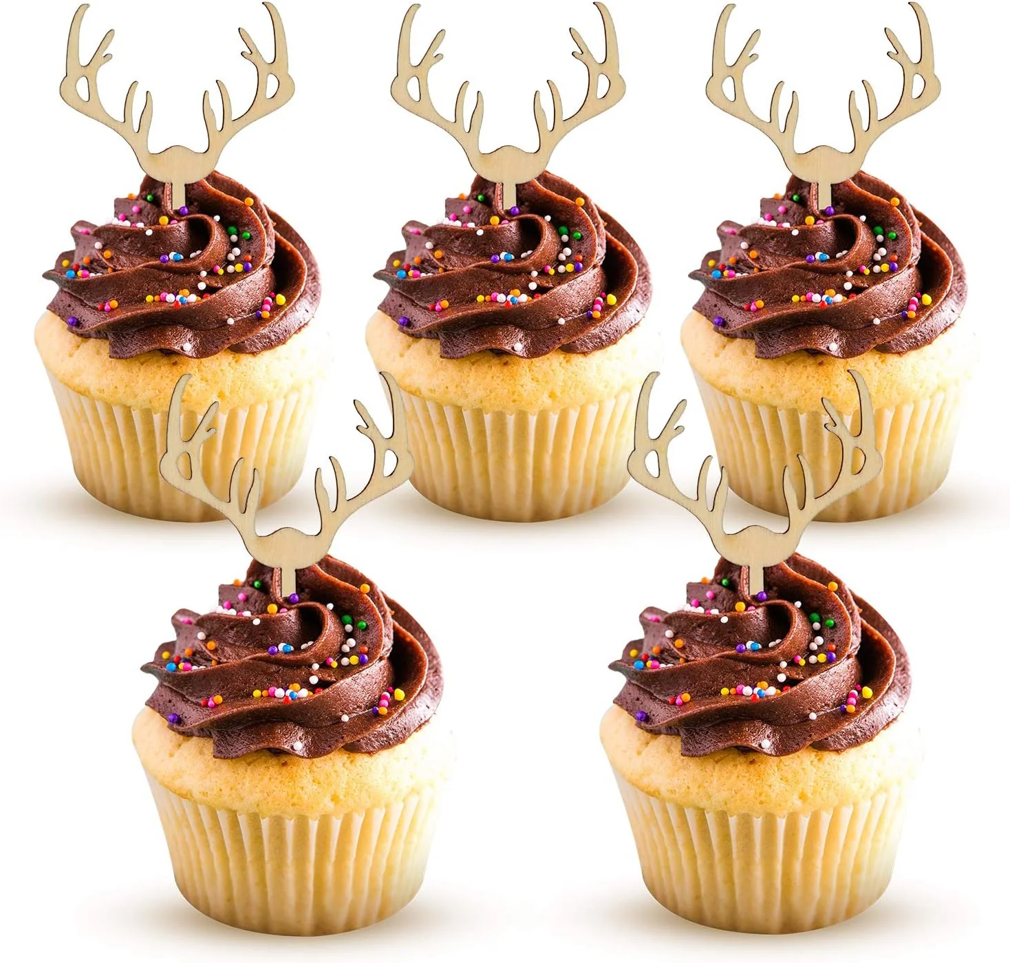 Recyclable Deer Cupcake Toppers Wooden Baby Shower Woodland Antler Cake Picks Party Decorations Wedding Hunting Boho Rustic Country Birthday Party Supplies Set Luxury
