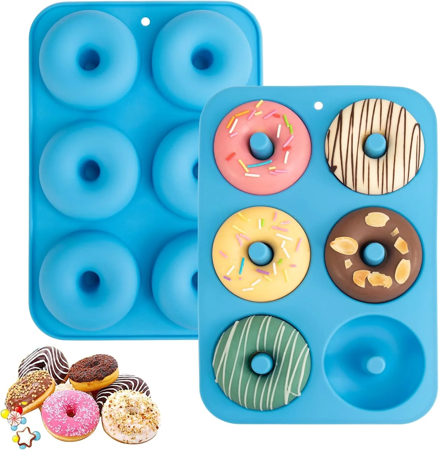 Convenient Aichoof Silicone Donut Mold for 6 Doughnuts Set of 2. Food Grade Lfgb Silicone Bagels Baking Pan Non-Stick Dishwasher Safe World-Class