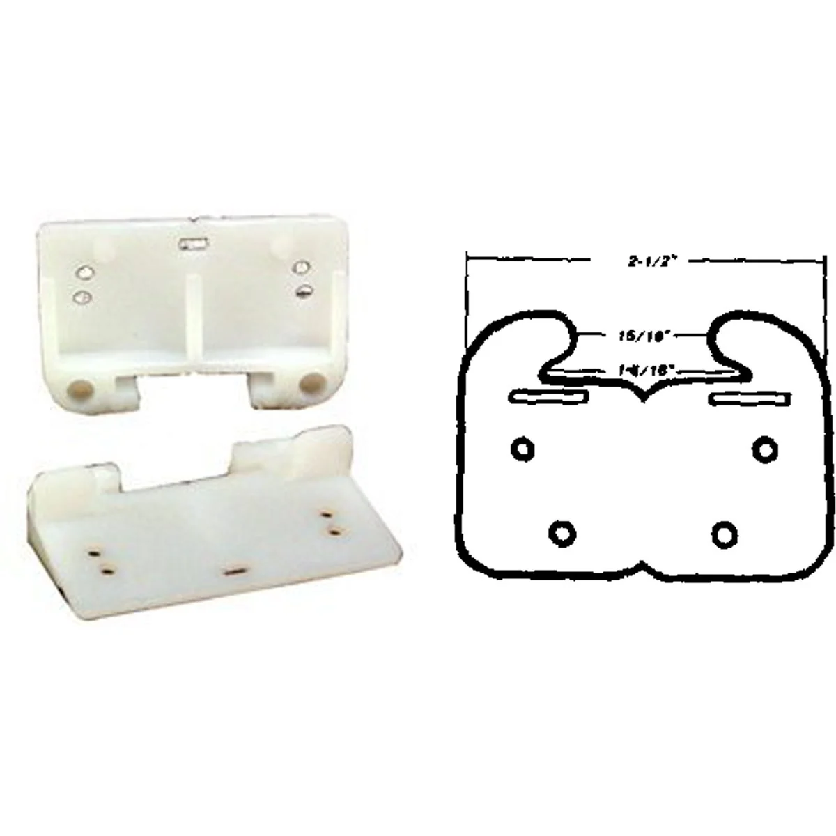 Natural United States Hardware Rear Plastic White Track Guide for 1-5 16 In. Track 2-Pack Smart