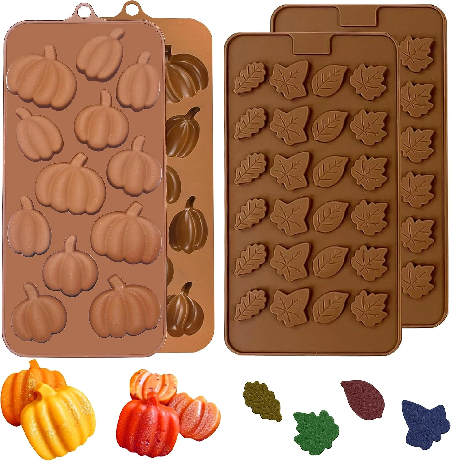 Innovative Fall Chocolate Molds 4 Pieces Silicone Pumpkin Candy Mold Maple Leaf Shaped Fondant Molds for Thanksgiving Halloween Autumn Harvest Cupcake Cake Smooth
