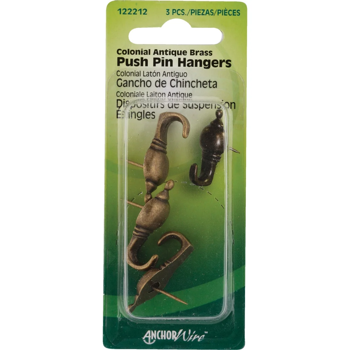 Long-Lasting Hillman Anchor Wire Antique Brass Colonial Decorative Push Pin Hanger 3 Count Contemporary