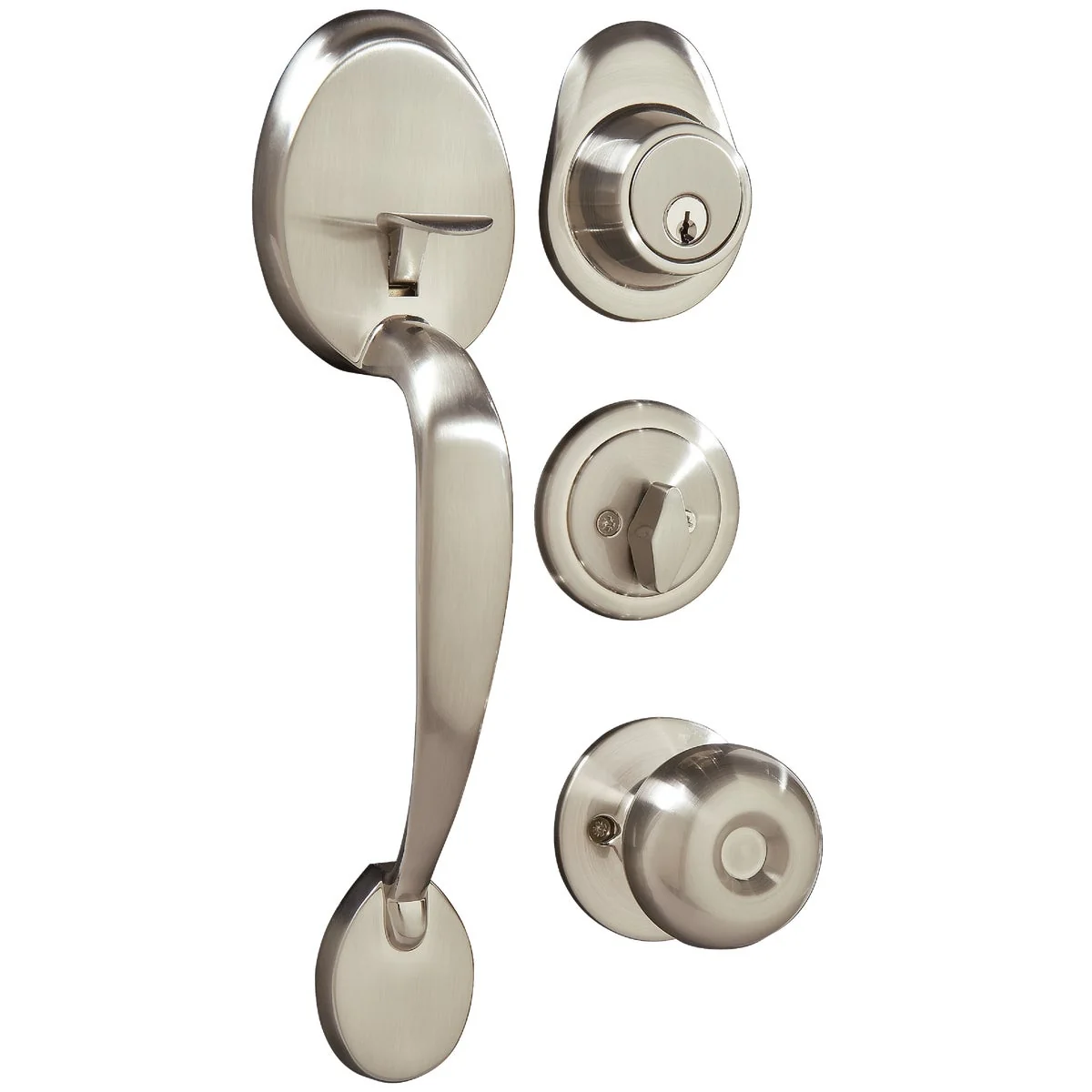 Smart Steel Pro Brushed Nickel Entry Door Handleset with Half Round Interior Knob Enhanced