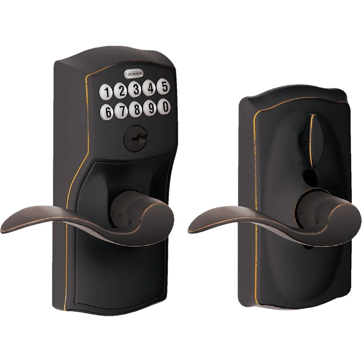 Premium Material Schlage Camelot Lever Aged Bronze Electronic Keypad Entry Lock Consistent