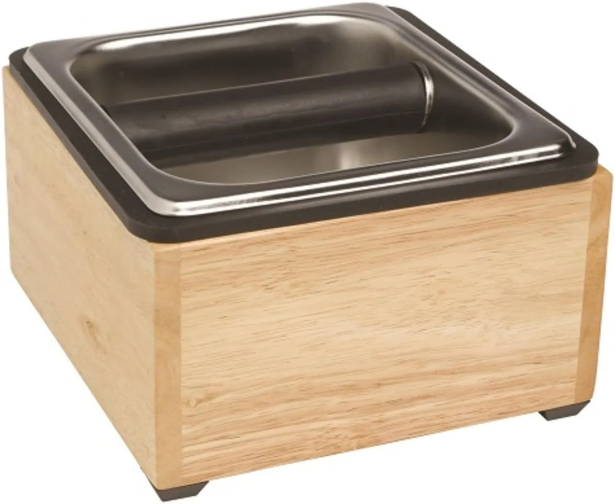 Original Design Rattleware Stainless Steel Knock Box with Maple Holder – Heavy-Duty Espresso Knock Bin Coffee Bar Accessories Durable Barista Accessory Quality