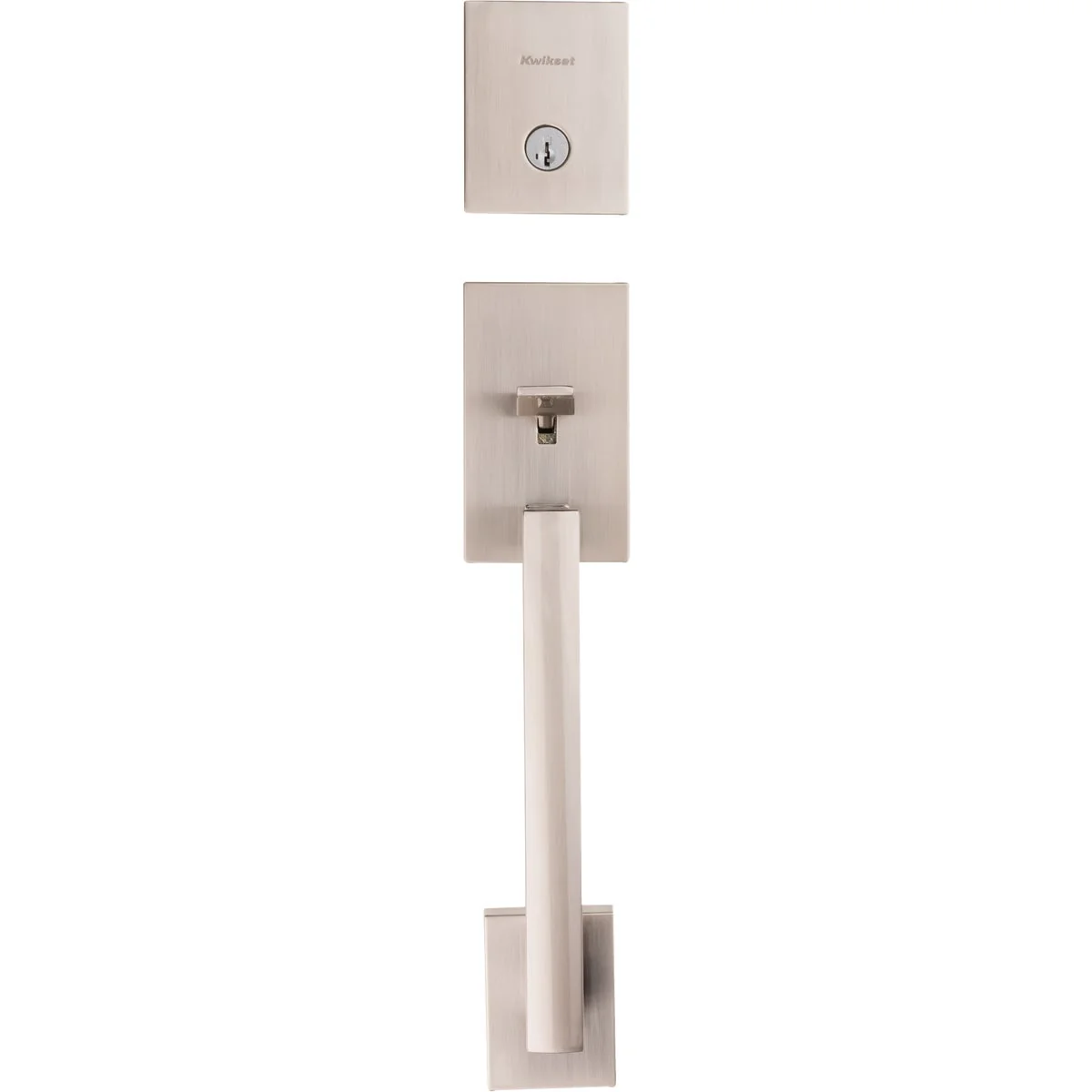 Exclusive Kwikset Signature Series San Clemente Satin Nickel Entry Door Handleset with Smartkey Halifax Lever Modern