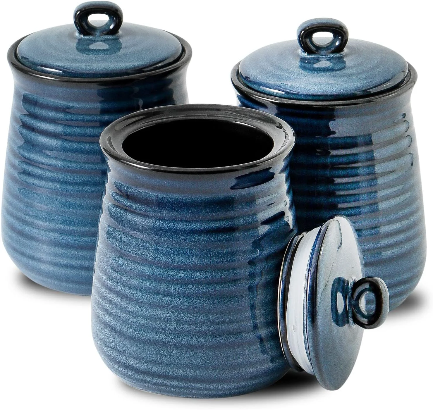 Outstanding HASENSE Ceramic Food Storage Jars Set of 3 25 FL OZ Kitchen Canisters with Airtight Lids Coffee Tea and Sugar Containers Farmhouse Decor for Kitchen Blue Durable