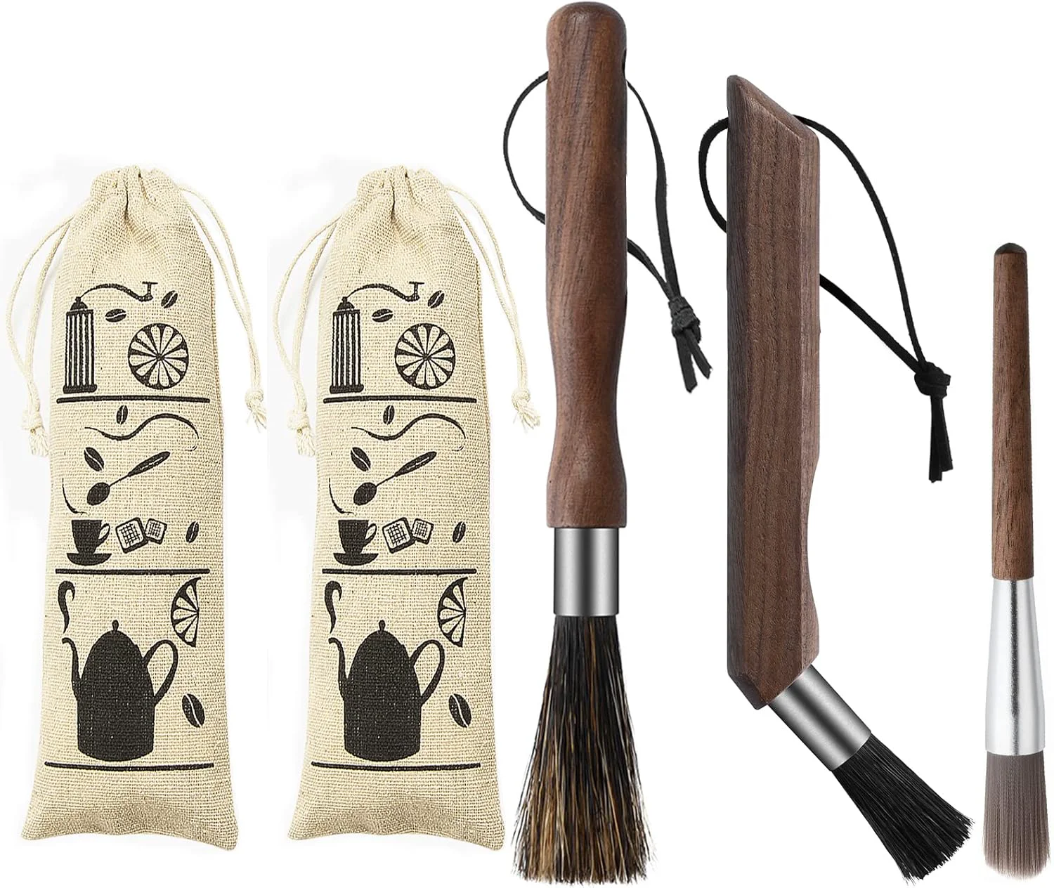 Fast 3pcs Coffee Grinder Cleaning Brush Espresso Machine Cleaning Tool Walnut Wood Handle Natural Bristles Coffee Machine Clean Tool Healthy