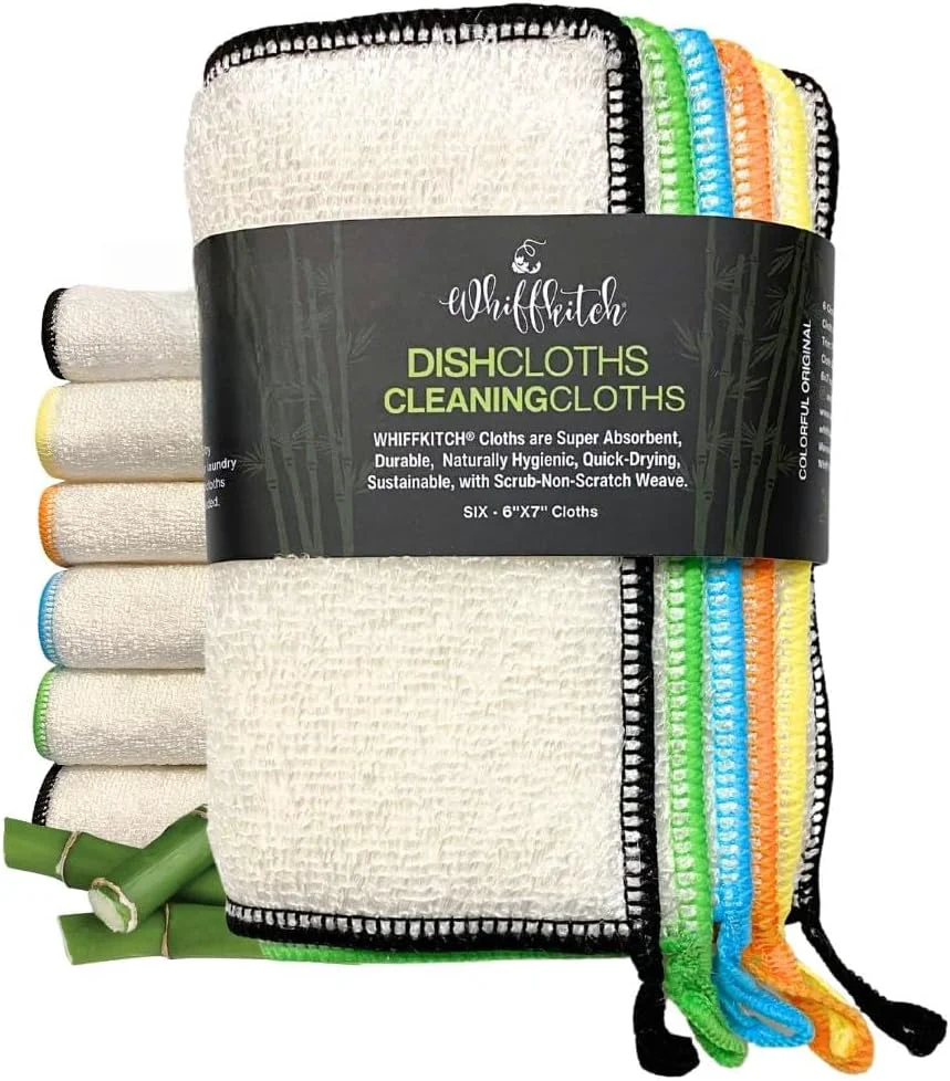 Effective Dishcloths Kitchen Dishrag Cleaning Scrub Reusable 6pk 6x7in Bamboo-Rayon Absorbent Scrub-Non-Scratch Washable Durable Fast-Drying Multi-Surface Hand-Sized Household Cleaning Organic