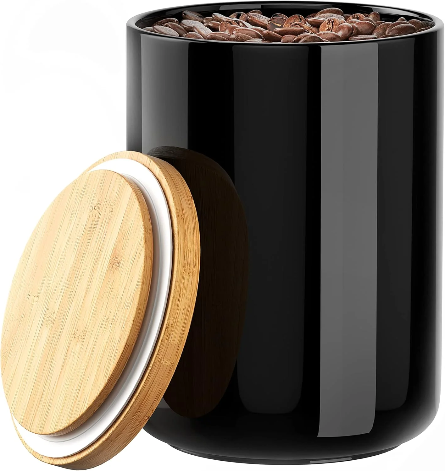 Breathable Alyc White Ceramic 1050mL 4 cup Food Storage Canister with Airtight Bamboo Lid and Silicone Seal Container for Counter Trendy