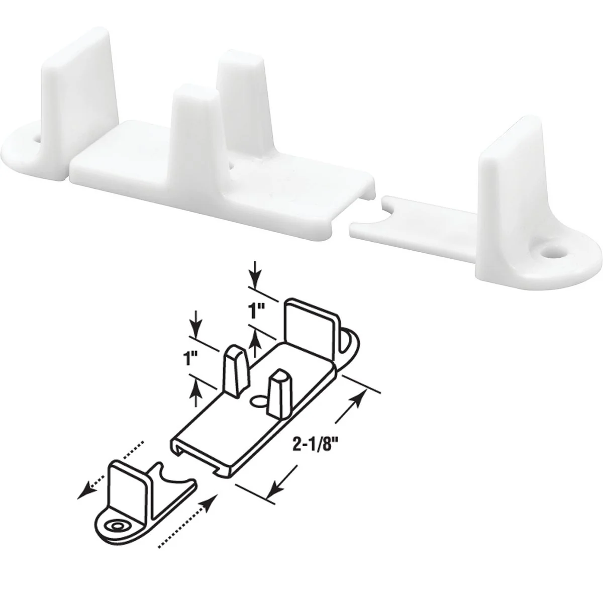 Specialty Prime-Line 1 In. Adjustable Nylon Base Bypass Door Bottom Guide 2 Count Classic