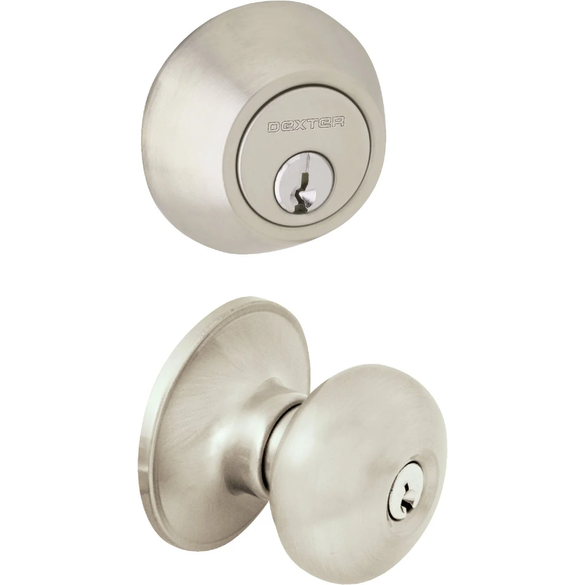 Proven Dexter Satin Nickel Deadbolt and Door Knob Combo Clean