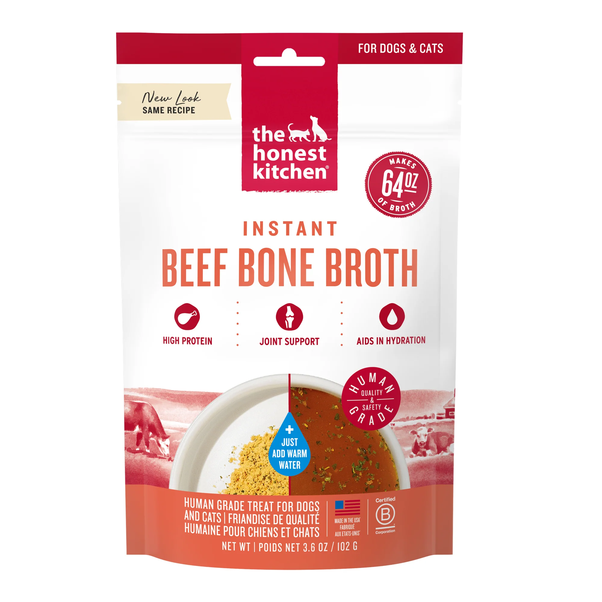 Safe The Honest Kitchen Instant Beef Dog Bone Broth with Turmeric Traditional