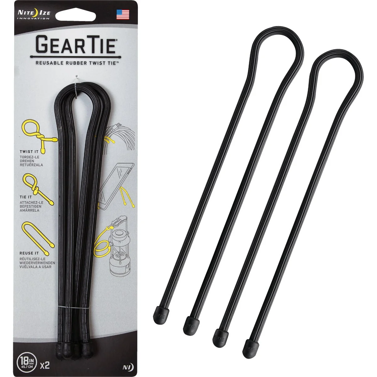 Professional Nite Ize Gear Tie 18 In. Black Reusable Rubber Twist Tie 2-Count Luxury