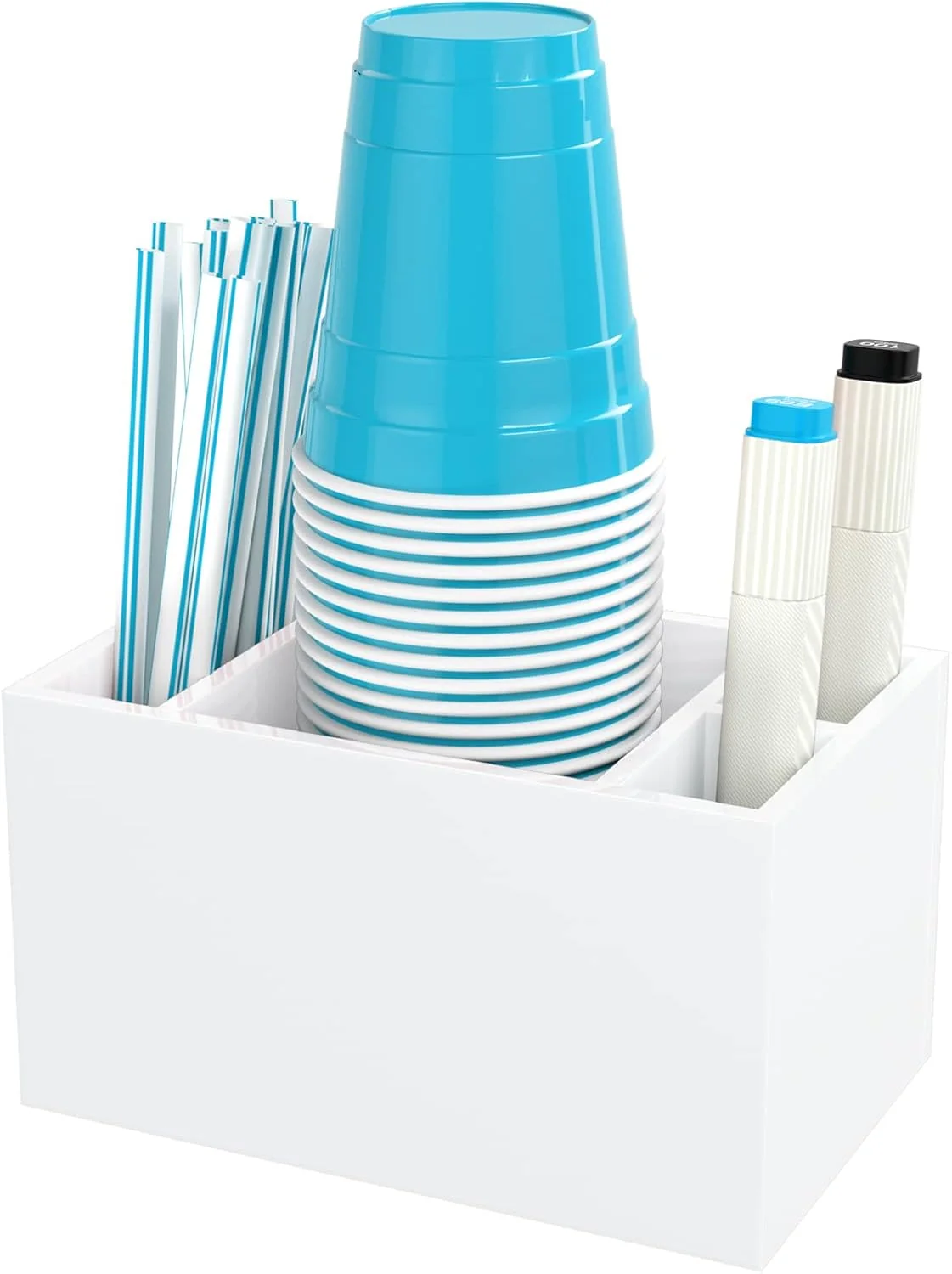 High-End Cup Holder with Marker Slot Party Cup Dispenser Acrylic Cup Organizer Mark Your Cup and Drink Up Caddy Modern Bar Counter Decor White Selected