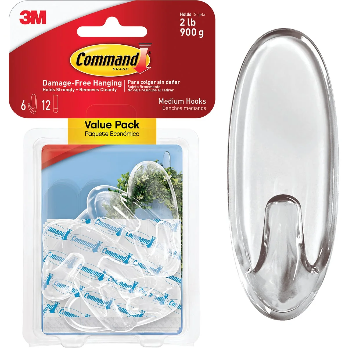 Top-Quality 3M Command Clear Adhesive Hook 6-Pack Fast