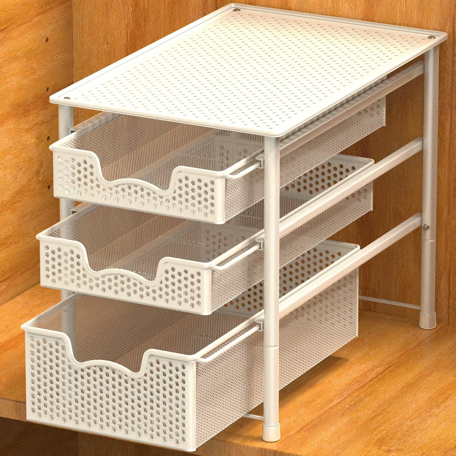 Minimalist Simple Houseware 3 Tier White Alloy Steel Sliding Basket Organizer Drawer Cabinet Superior