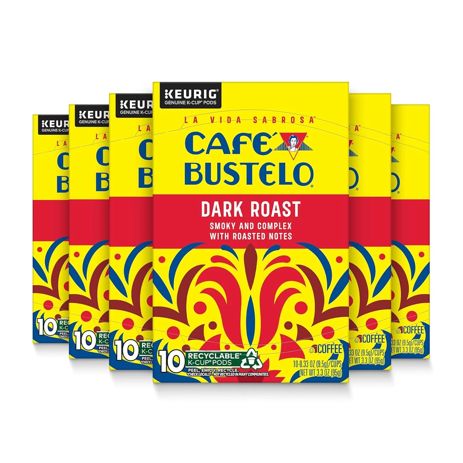 Pure Café Bustelo Dark Roast Coffee 10 Ct. K-Cup pods Pack of 6 Advanced