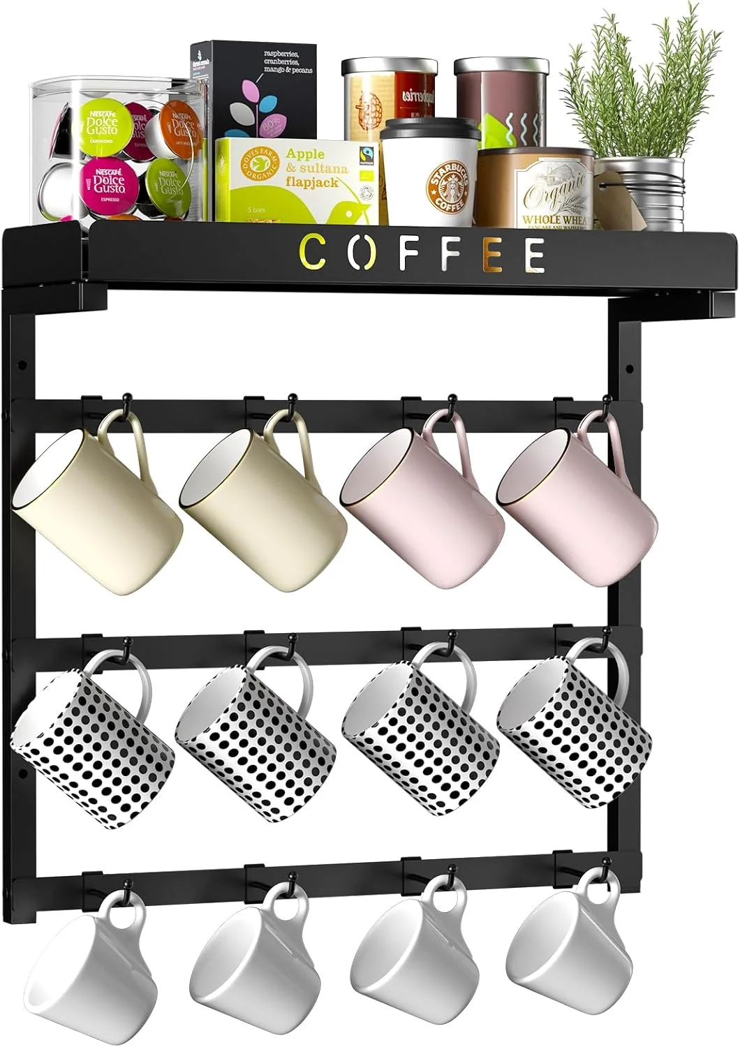 Long-Lasting Rchyfeed Coffee Mug Holder Wall Mounted Mug Rack Organizer for Home Kitchen Display and Collection Trusted