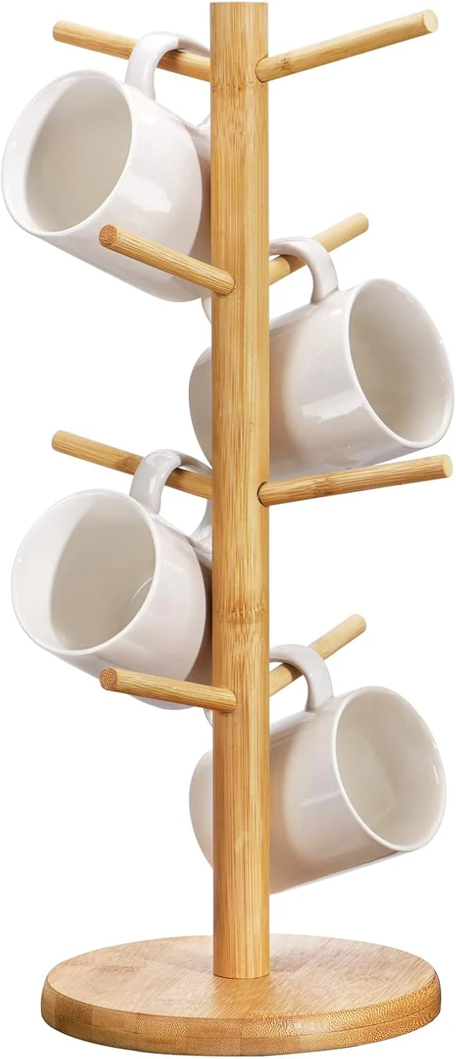 Specialty Lorbro Coffee Mug Tree with 8 Hooks Mug Tree Stand Wood Coffee Cup Holder Countertop Mug Tree Mug Stand Kitchen Organizer Exclusive