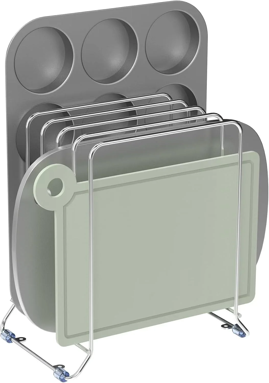 Elegant Akaza 2 Pack-X-Large Kitchen Cabinet Organizer - Storage Tray Organizer Rack for Kitchen Cabinet - Divided Holder with 5 Slots for Skillets Unique