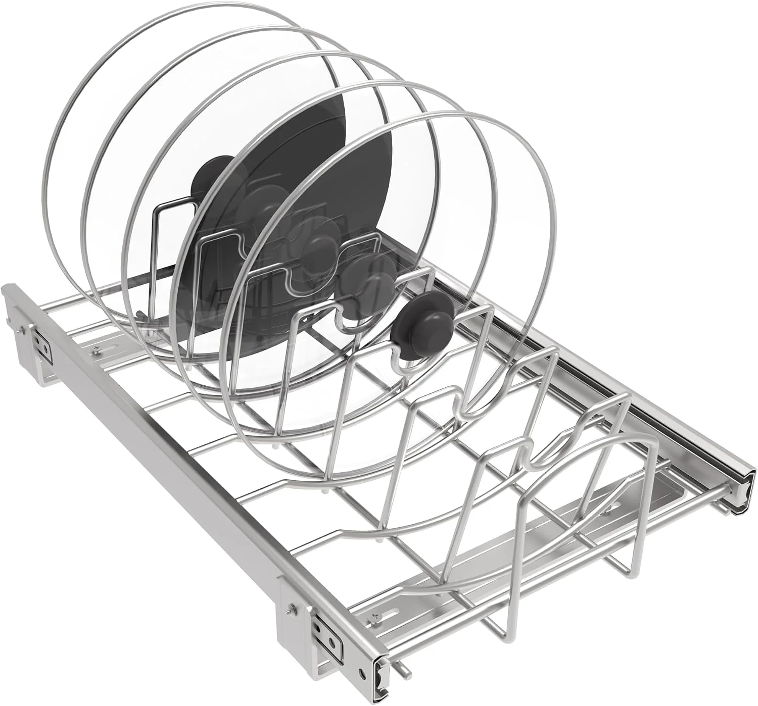 High-Grade Slide Out Pan and Pot Lid Organizer For Under Cabinet Wire Dividers Kitchen Pull Out Pot Lid Rack Organization And Storage Full-Extension Rail 12 W X 20 D Modern