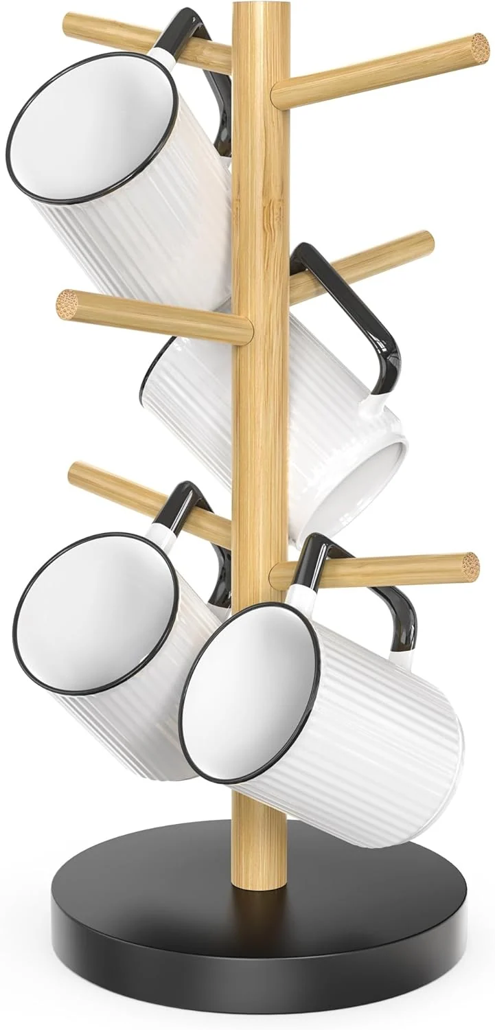 Recyclable Wisuce Bamboo Mug Holder - Black Coffee Mug Tree Stand for Countertop - Organizer Premium