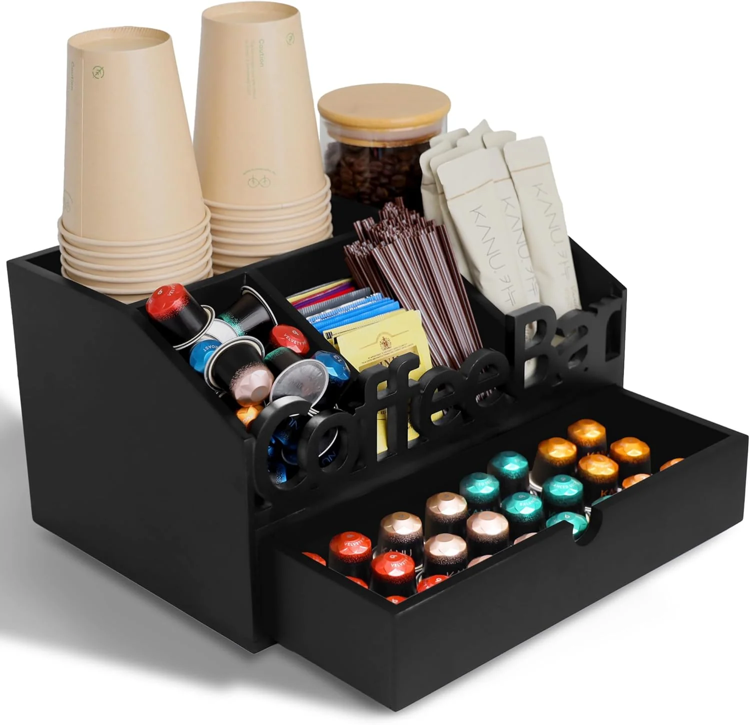 Solid Coffee Bar Organizer for Countertop - Wooden Coffee Organizer Station Coffee Station Organizer for Home Office K Cup Stand for Counter Secure