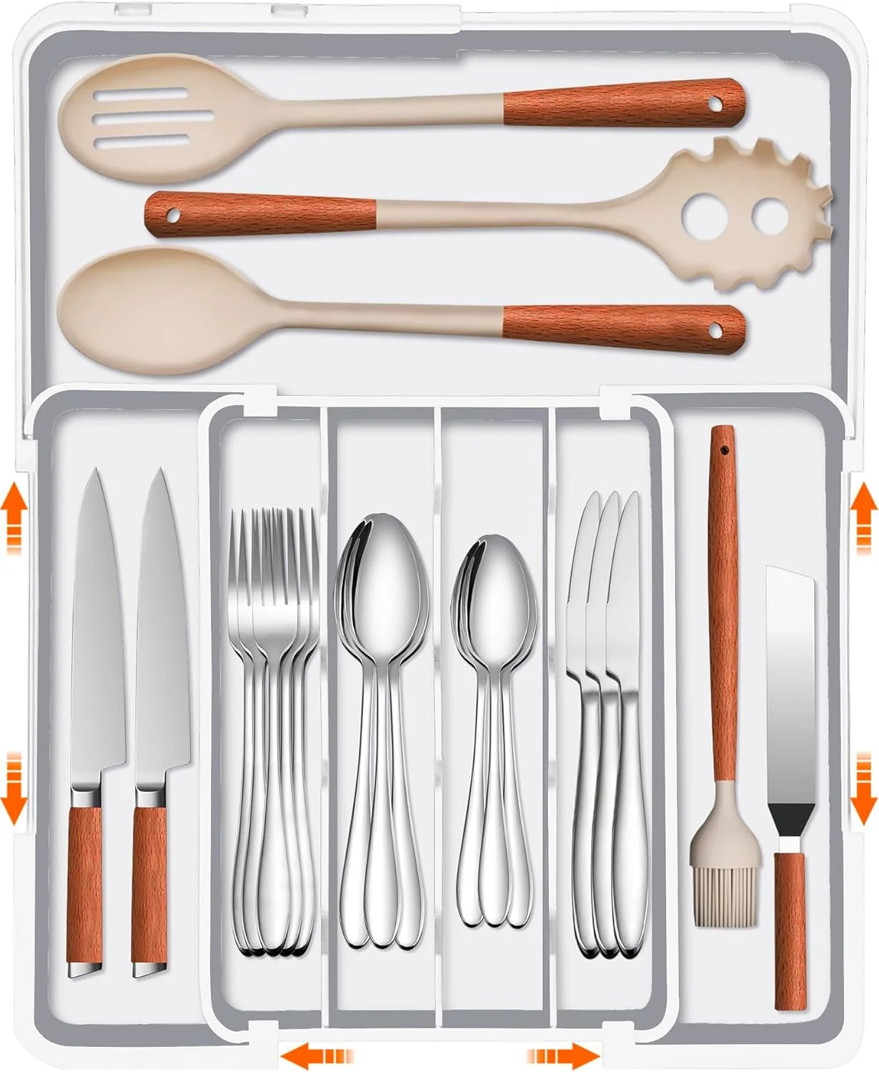High-Grade Silverware Organizer - Expandable Kitchen Drawer Organizer BPA- Food-Safe Utensil Drawer Organizer with 7 Compartments Flexible