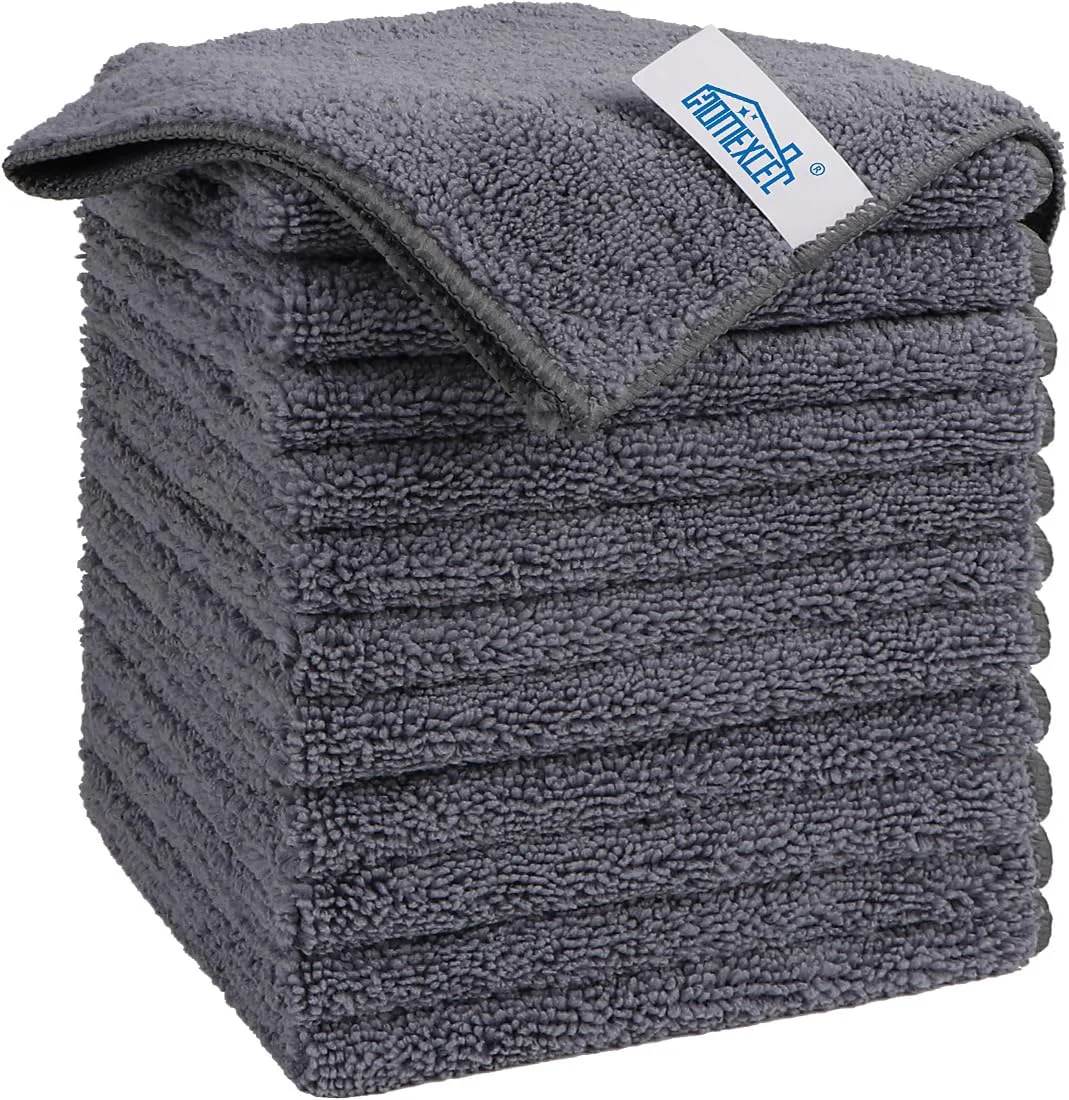 Functional Homexcel Grey Microfiber Cleaning Cloth 12 Pack Premium Microfiber Towels for Cars Lint Scratch- Highly Absorbent Enhanced