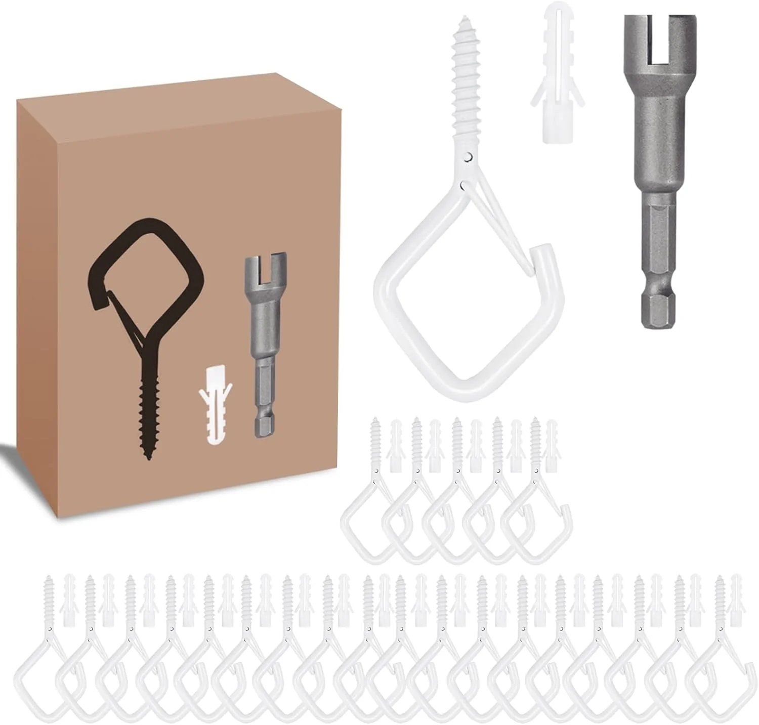 Specialty 50 PCS White Eye Screw Hooks for Hanging Heavy Duty with Safety Buckle.Metal Ceiling Hooks for Hanging Plants Cup Wind Chime Bird Feeders Patio Trendy