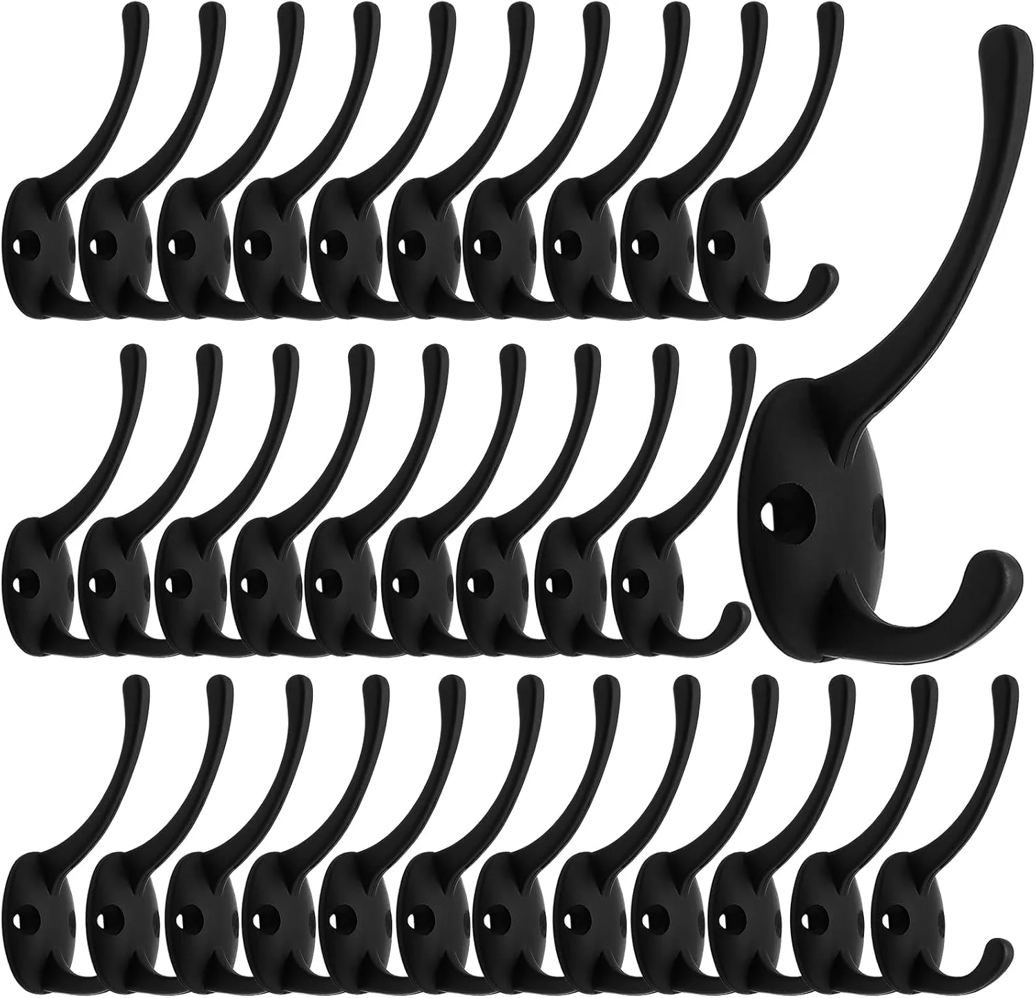 Fast IBosins 32 Pack Black Coat Hooks Wall Mounted with 64 Screws Retro Double Hooks Utility Black Hooks for Coat Scarf Bag Towel Key Cap Cup Hat World-Class