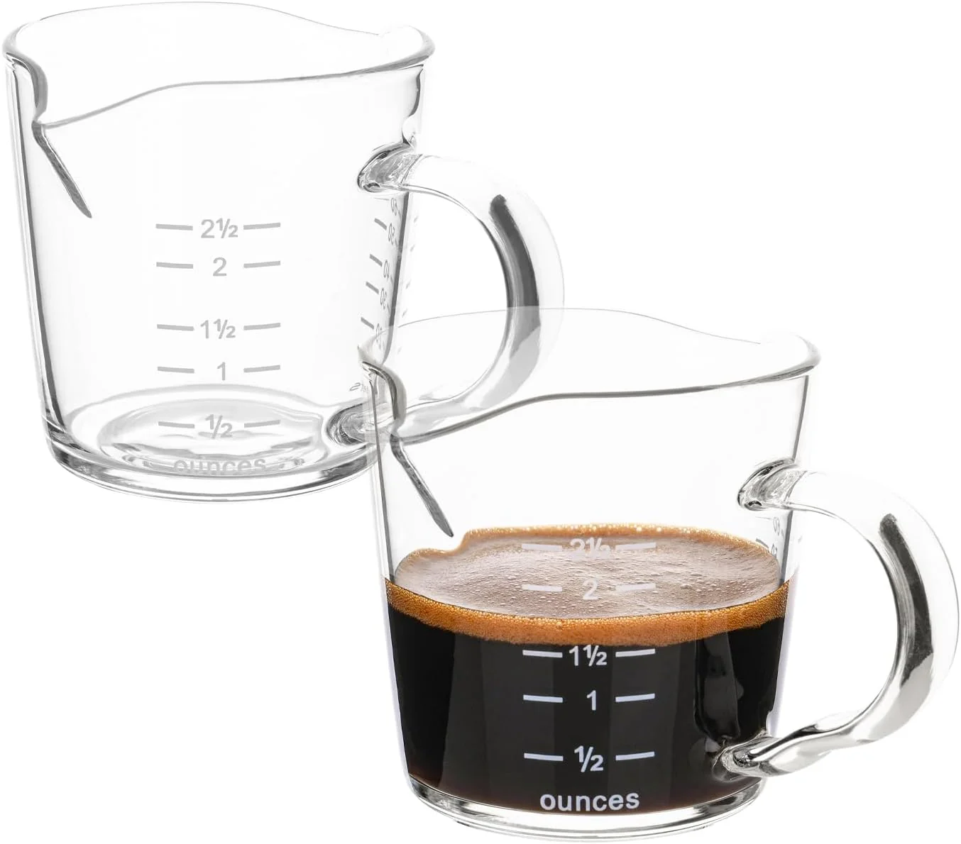 Green Espresso Shot Glass 3-Ounce Triple Pitcher Barista Double Spouts With Pouring Handle 2 Pack Excellent