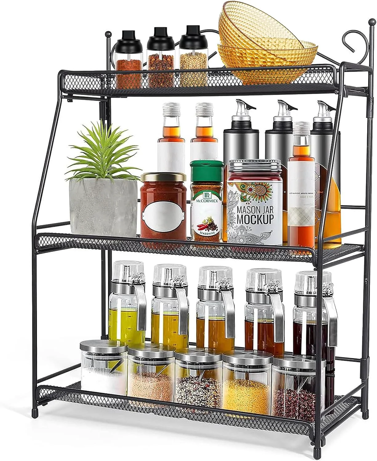 Elegant Uten Standing Spice Rack 3 Tier Metal Foldable and Durable Kitchen Rack for Countertop Kitchen Bathroom Shelf Organizer Elite