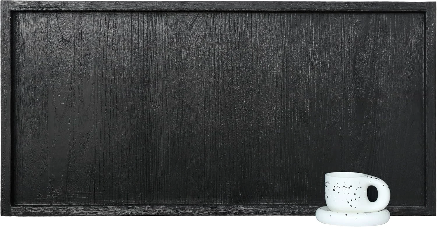 Easy-to-Use 40 x20 Extra Large Long Rectangle Ottoman Table Tray - Black Rustic Wooden Serving Tray for Farmhouse Decorative Oversized Coffee Table Trays Living User-Friendly