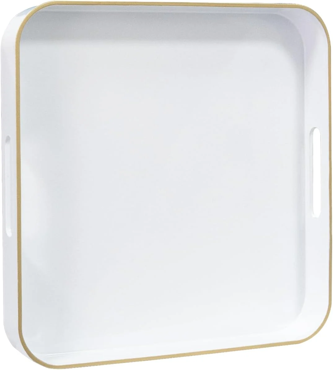 Lightweight Maoname 13 White Decorative Tray Serving Tray with Metal Handles Square Plastic Trays for Ottoman Modern Coffee Table Trays for Living Room Detailed
