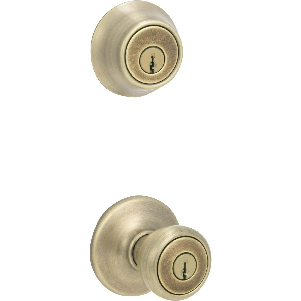 Convenient Kwikset Antique Brass Deadbolt and Door Knob Combo Expertly Made