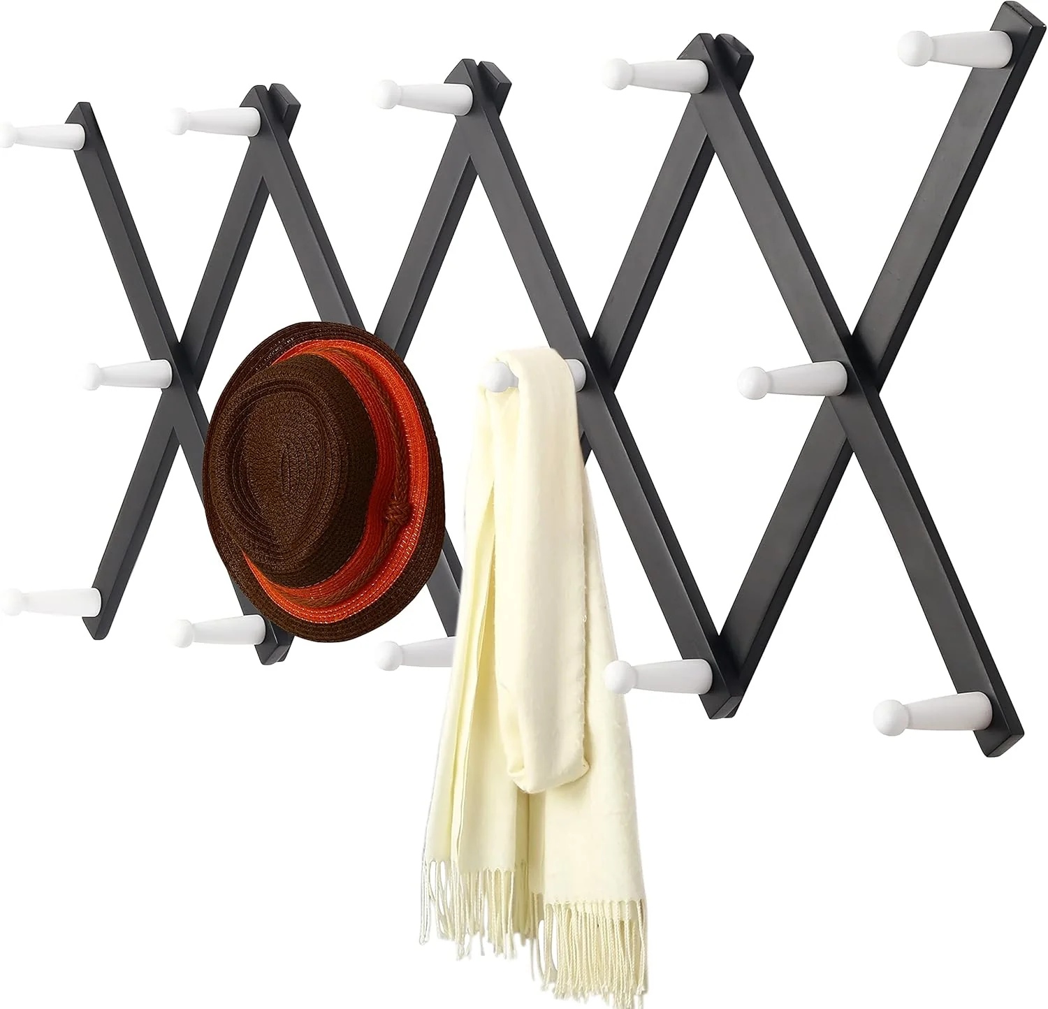 Specialty Dseap Accordian Wall Hanger 16 High Wooden Wall Expandable Coat Rack Hat Rack Holder Accordion Hook for Baseball Caps Coats Mugs 14 Peg Hooks Luxury