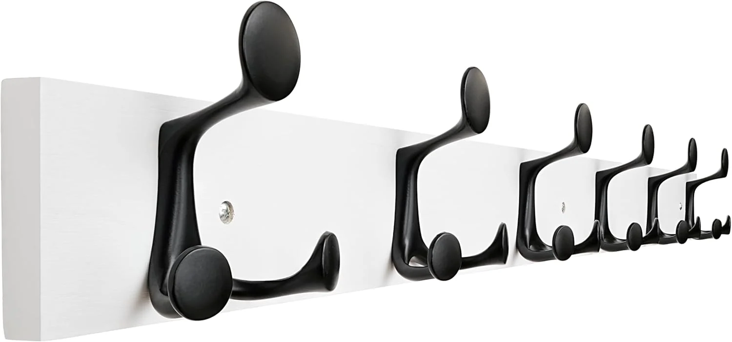 Natural Skoloo 39-Inch White Wood Coat Rack Wall Mount with 6 Triple Hooks - I for Family Entrances Classrooms and Pet Supplies Storage Convenient