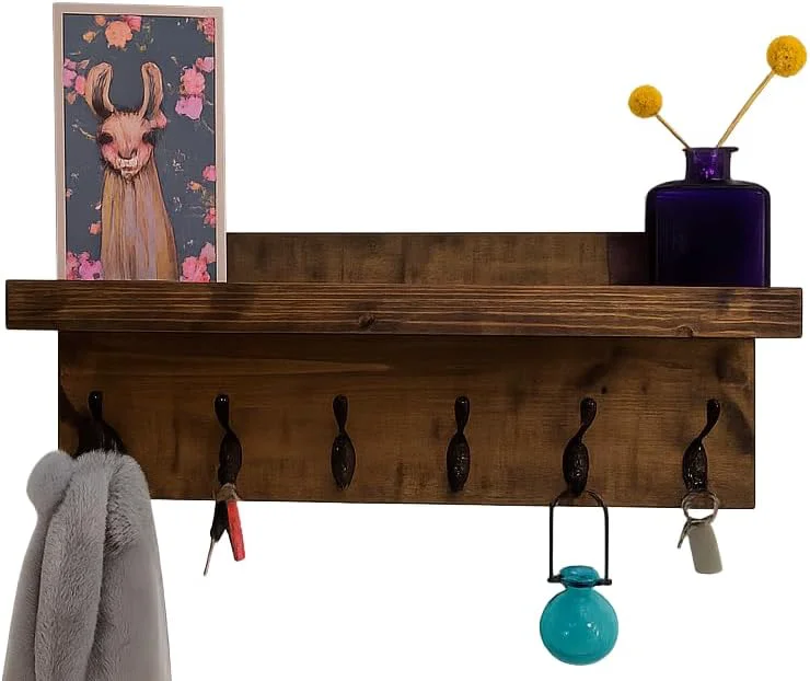 Natural Coat Rack with Shelf Choose your Length Towel Rack Entryway Organizer Wall Mounted Specialty