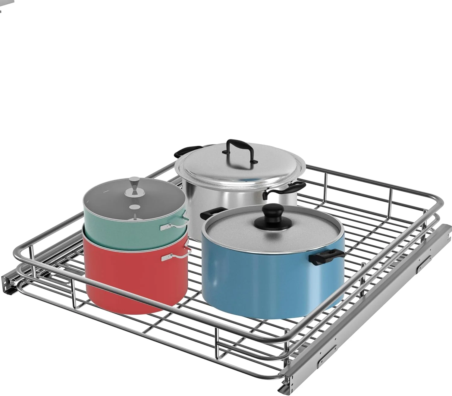 Practical Pull Out Cabinet Organizer 22 W x 21 D Slide Out Shelves for Kitchen Cabinets Pull Out Drawers Heavy-Duty Metal Rolling Shelf Chrome Finish Professional