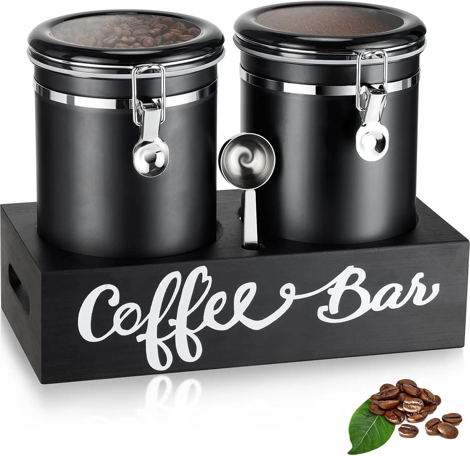Outstanding Yangbaga 2 x 63OZ Stainless Steel Coffee Canisters with Handle Shelf Airtight Locking Clamp Scoop Food Storage Jars for Kitchen Minimalist