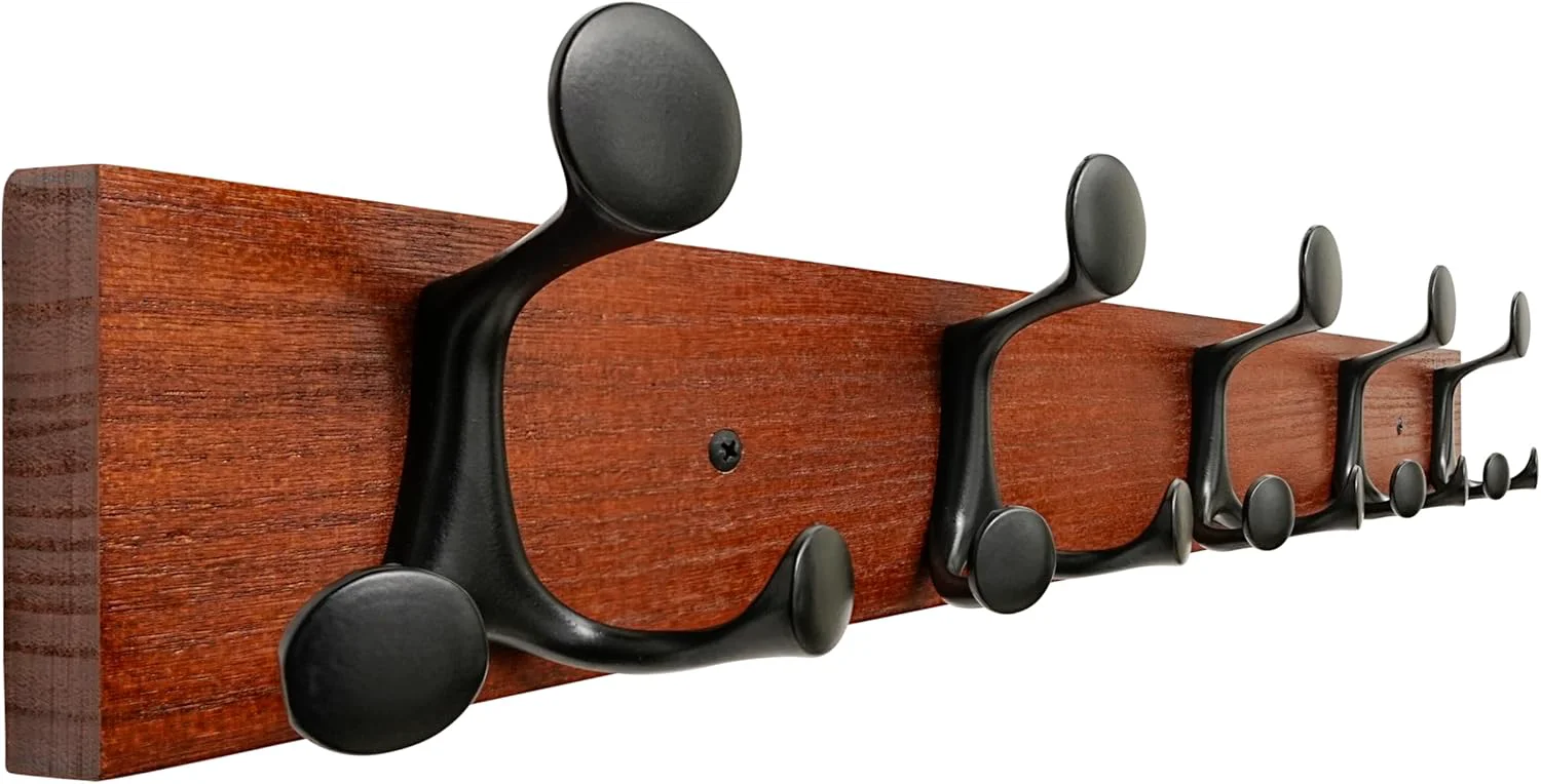 Fine Crafted Skoloo 24-Inch Cherry Wood Coat Rack Wall Mount with 5 Triple Hooks - I for Family Entrances Classrooms and Pet Supplies Storage Durable