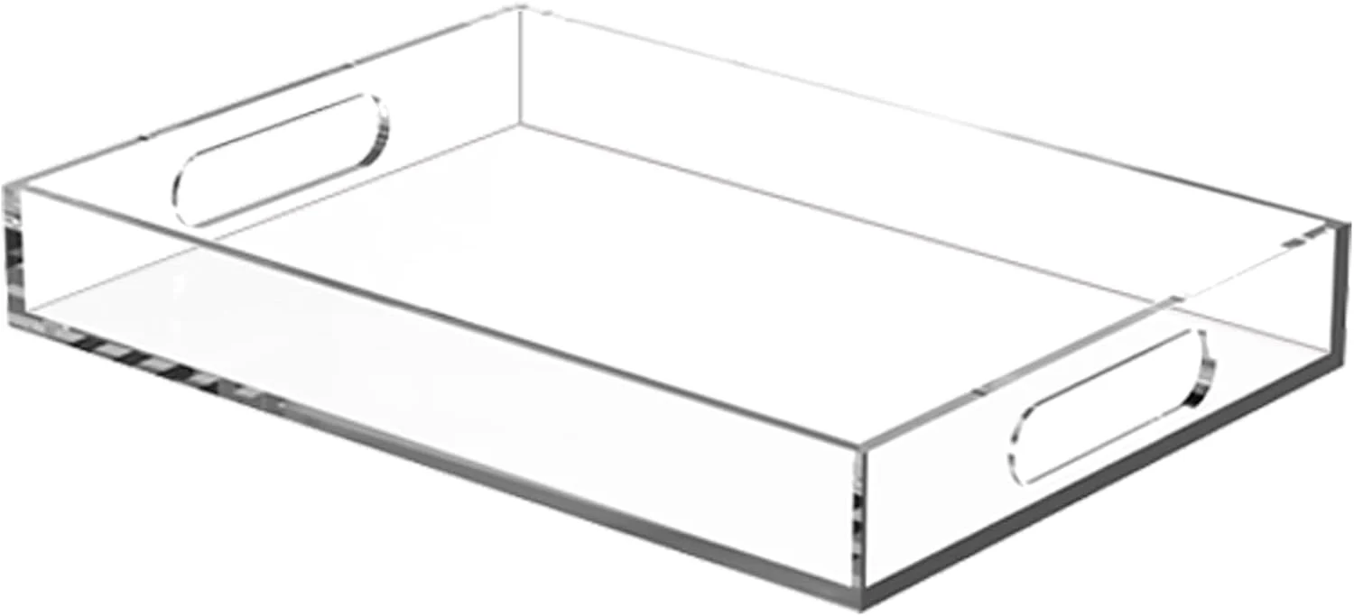 Soft Acrylic Organizer Tray with Handles - Bed Table Lucite Organizer for Bench Coffee Table Countertop Kitchen Bathroom Living Room Powder Room Versatile