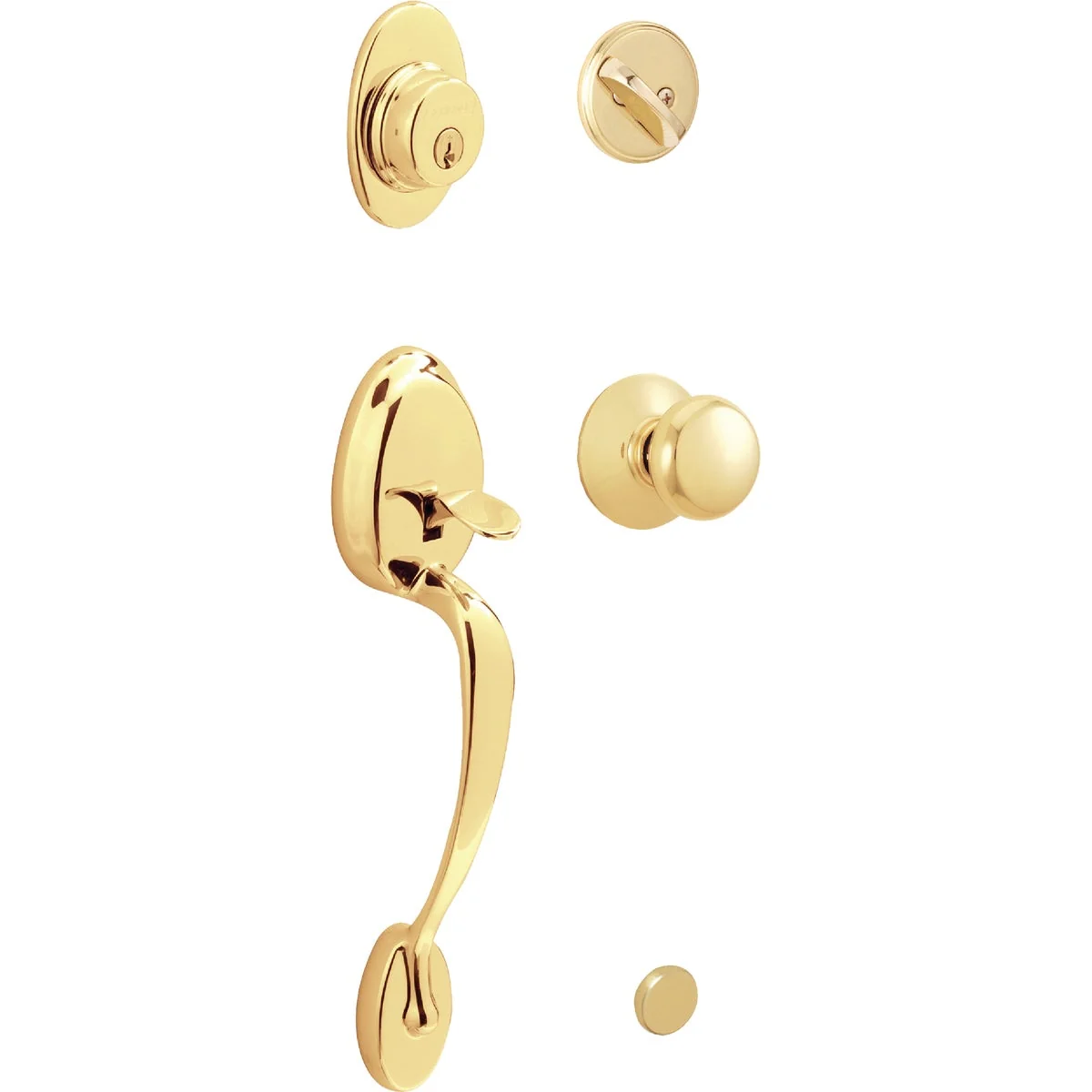 Classic Schlage Bright Brass Entry Door Handleset with Plymouth Knob Elegant