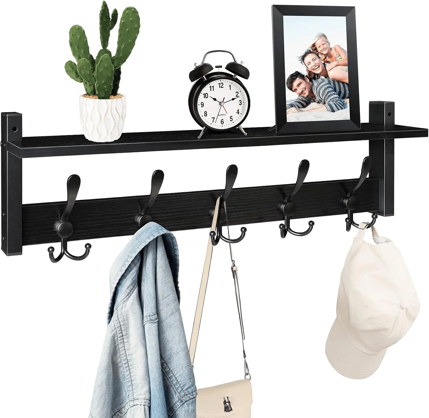 Flexible Homode Coat Rack with Shelf 24 Coat Hooks Wall Mounted with Shelf Wooden Hanging Coat Hanger with Tri Hooks for Entryway Bathroom Mudroom High-Grade