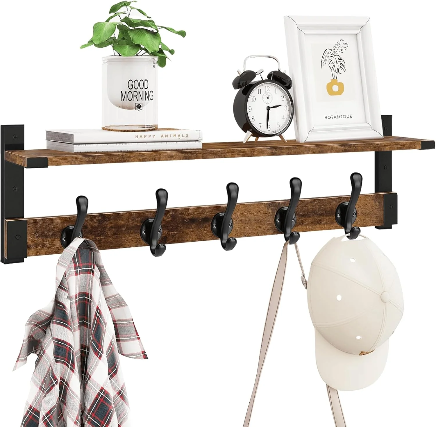 Minimalist Homode Coat Rack Wall Mount 29 Inch Long Shelf with Hooks Wood Entryway Shelf with 5 Hangers for Hanging Hat Jacket Backpack Purse Quality
