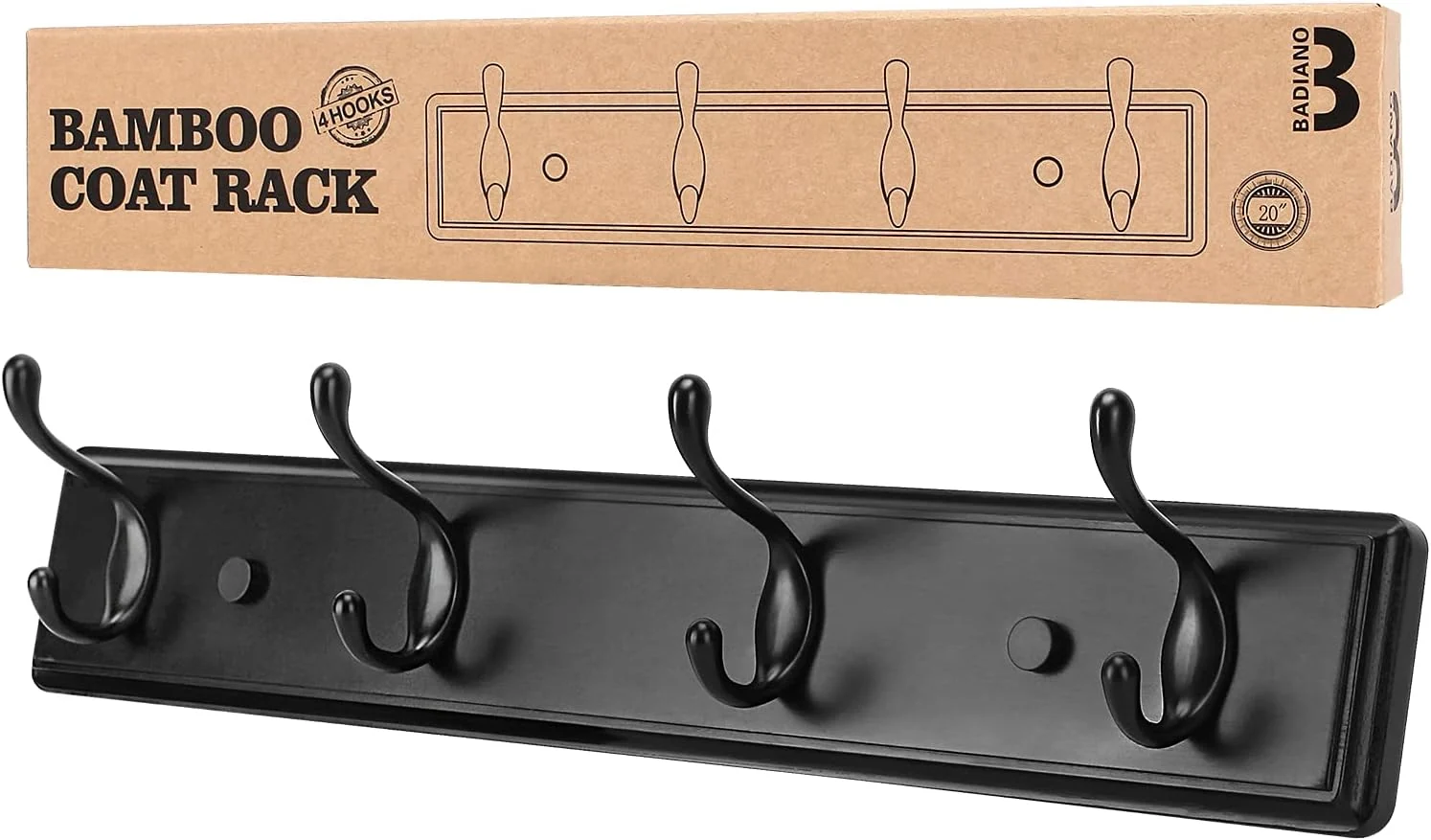 Casual Badiano Heavy Duty Wooden Coat Rack Wall-Mounted Organizer 19 Inch Black Pure