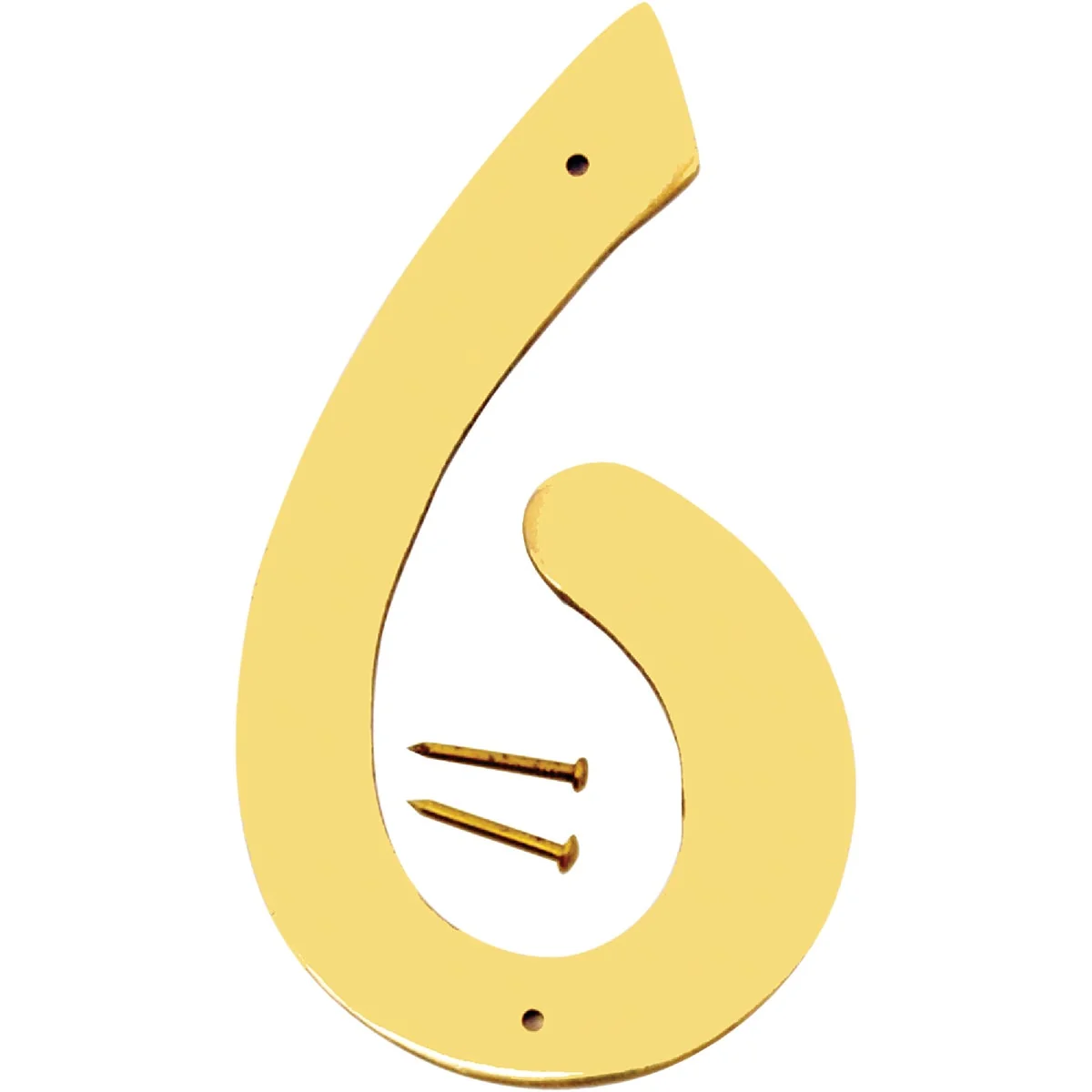 Solid Hy-Ko 4 In. Polished Brass House Number Six Versatile