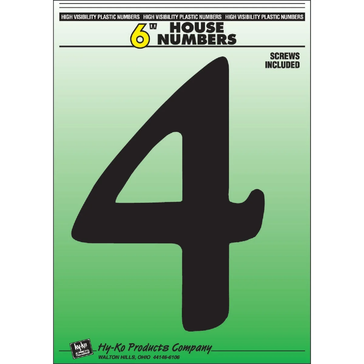 Innovative Hy-Ko 6 In. Black Gloss House Number Four Crafted