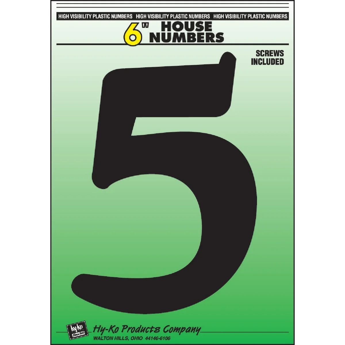 Safe Hy-Ko 6 In. Black Gloss House Number Five Sustainable